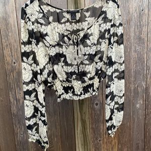The Limited long sleeve sheer cropped top with gathered waist & wrists